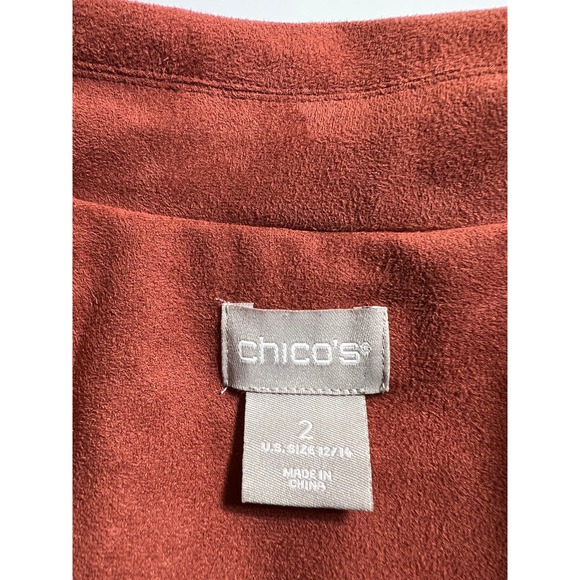 Chico's (2) Size 12 Large Moto Jacket Faux Suede Rust Fawn Brown Gold-Tone Zip - Picture 10 of 12